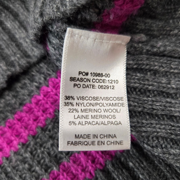 Splendid Gray Magenta Pink Stripe Scoop Neck Sweater Merino Alpaca Size Medium - Picture 5 of 6